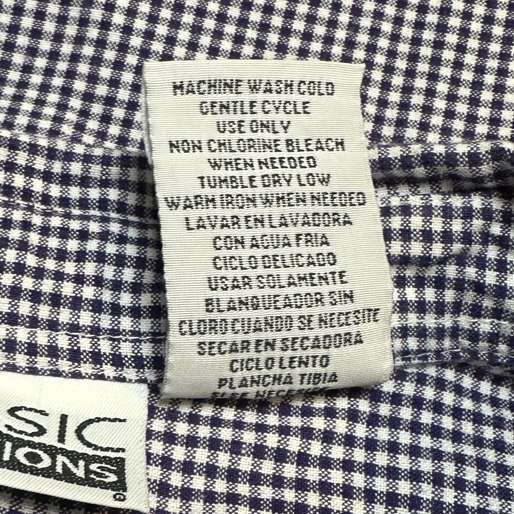 Vtg Basic Editions Womens Lg Navy Gingham Floral Embroidered Button Shirt EUC - Picture 5 of 5